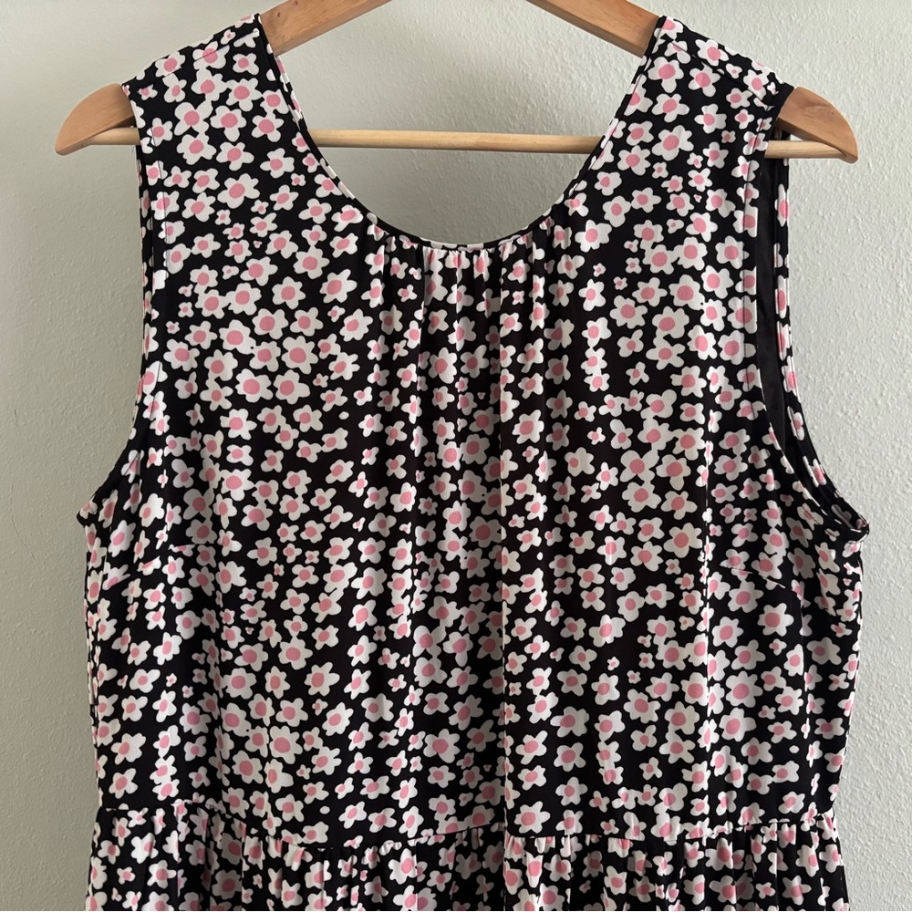 J. Crew Black, Pink, and White Graphic Floral Sleeveless Midi Dress